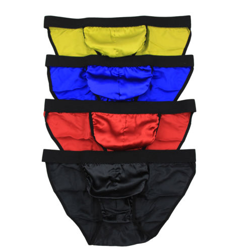 Mens Bikini Briefs 4 Par 100% Pure Silk Satin Sexiga underkläder underbyxor Storlek US S M L XL XXL307H