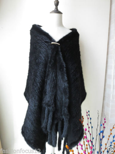Eleganter/ handgemachter Schal aus echtem Nerzfell für Damen mit Taschenumhang/Mantel/Schal schwarz