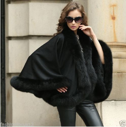 Real Fox Fur Opulat Sophisticated Pashm Cloak Poncho Cape/Coat/Wrap Purple