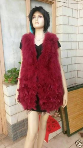 Women's fashion latest style real ostrich feather fur shawls long vest/jacket/wine red