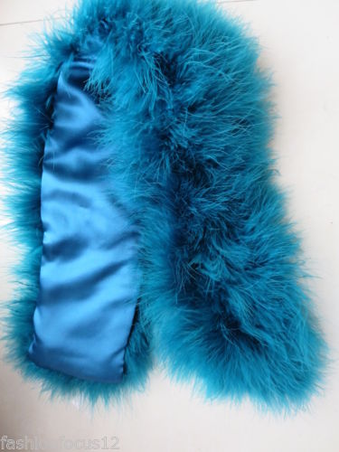 brand new womens fashion real ostrich feather fur scarf peacock blue