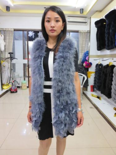 Latest style Fashion Women's real ostrich feather fur shawls long vest/jacket gray