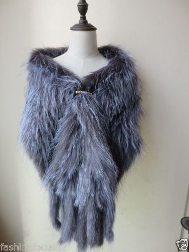 warm real fox fur knitted Fashion big cape/shawl/silver