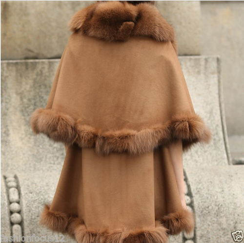 Abrigo de piel de zorro de cachemira auténtica de estilo opulento de invierno para mujer/capa Poncho/chal