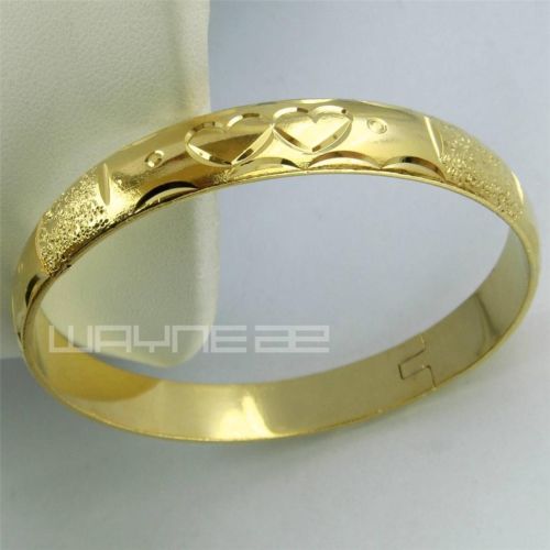 23ct geelgouden GF Chinese snijwerk Bruiloft open Bangle armband G103