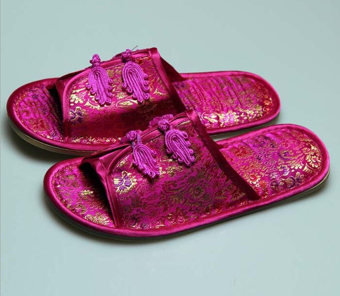Vintage Home Slipper Chinese Knot Silk Printed Personalized Slippers For Women And Man Soft 