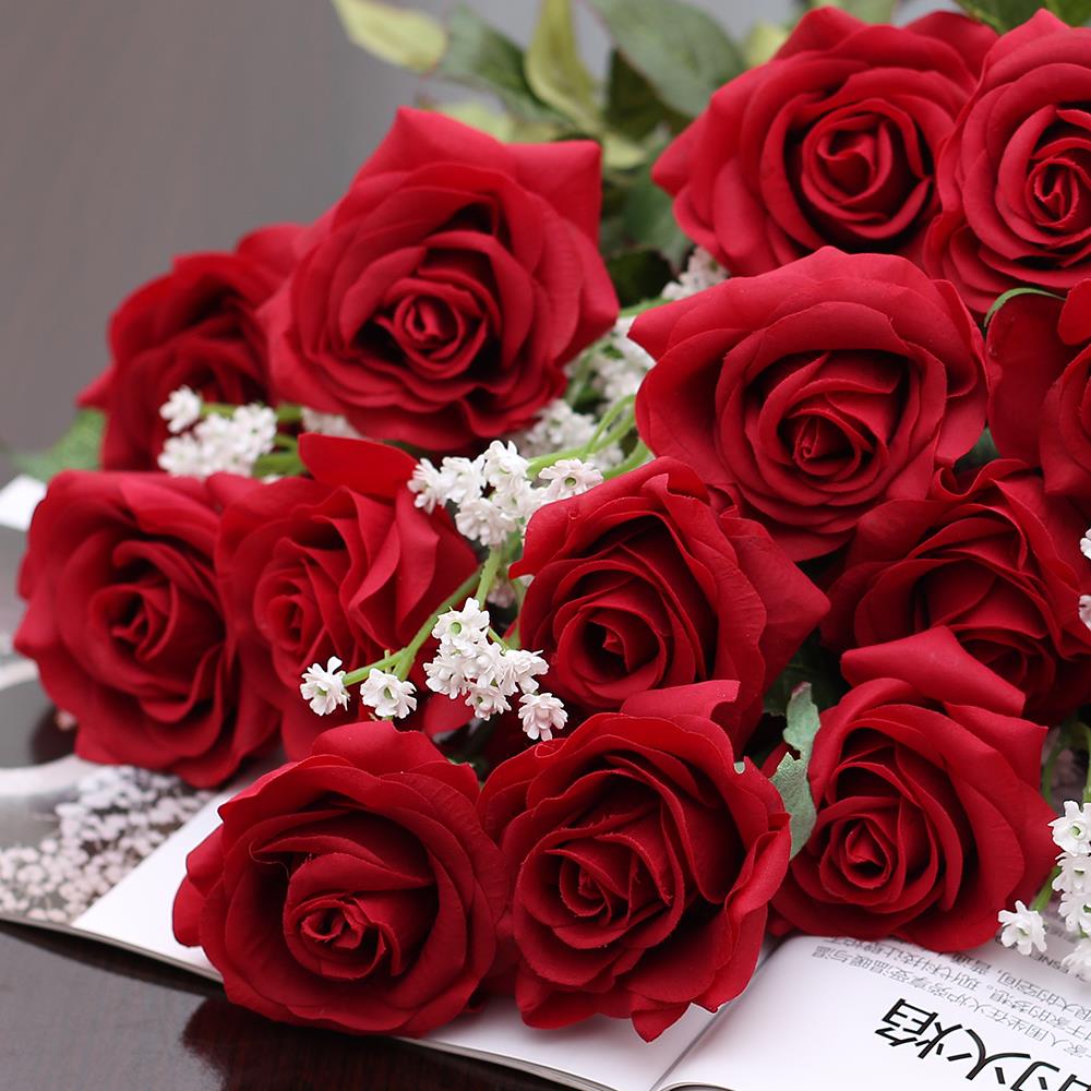 Acheter Real Touch Rose Pu Bouquet De Soie Artificielle De Mariage Fleurs Décorations Pour La Fête De Mariage Ou Danniversaire De 106 Du