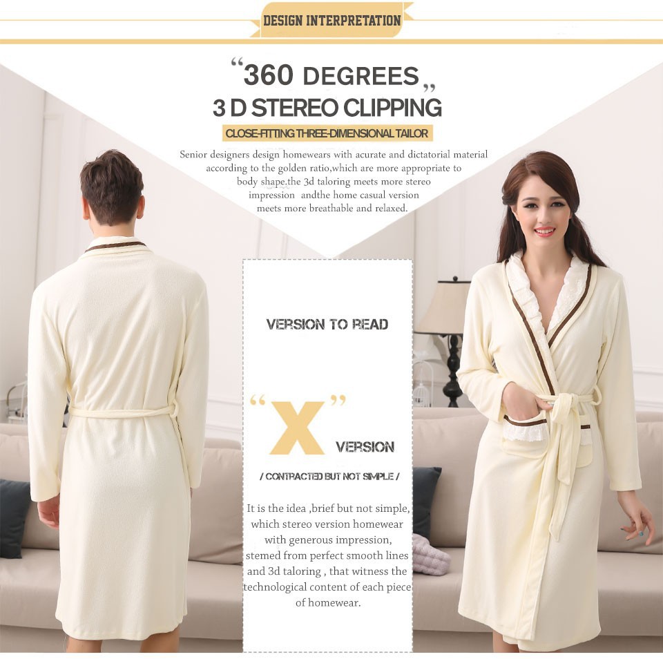 2015 New Luxury Couples Robe Lovers Pajamas Nightgown Terry Towel
