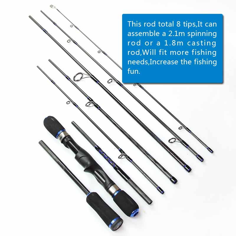 Casting Spinning Carbon Firber Fishing Rods 2.1m 1.8m 8 sections fishing rod travel pole one rod Two Use way fishing tackle (6)