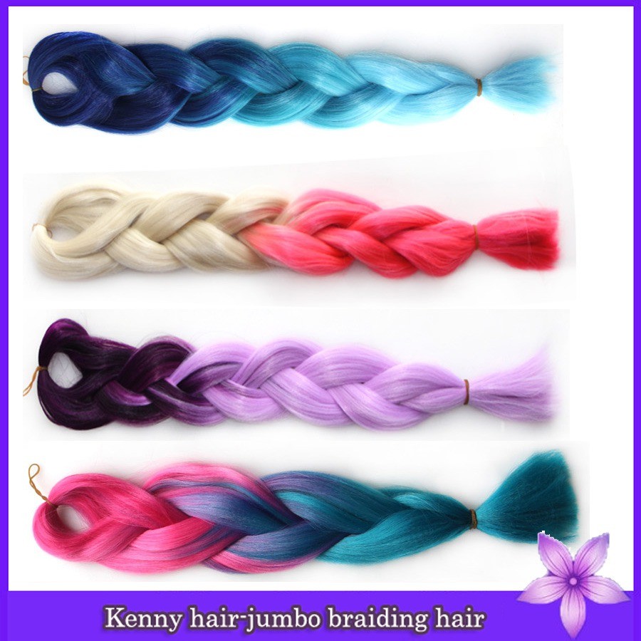 24 Inch 100g Ombre Pink To Blue Kanekalon Jumbo Braiding Hair