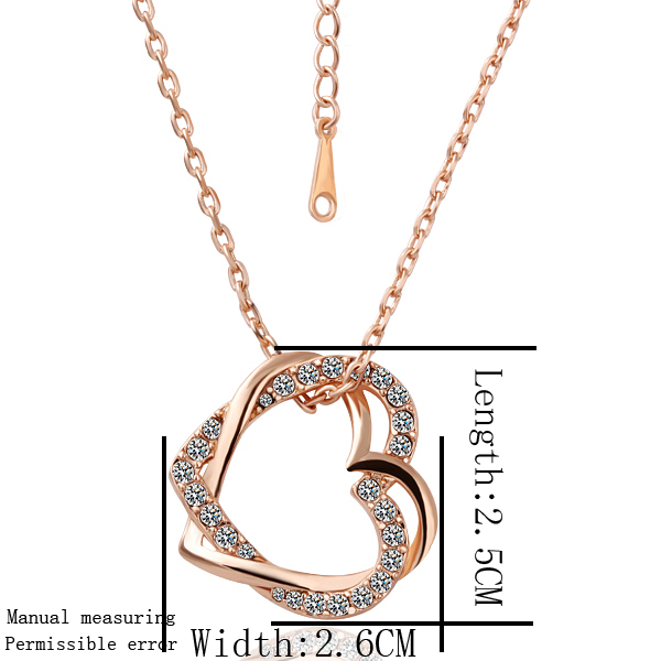 Double Heart Love Necklace Pendants Rhinestone Multicolor Costume Jewelry 18k GP 