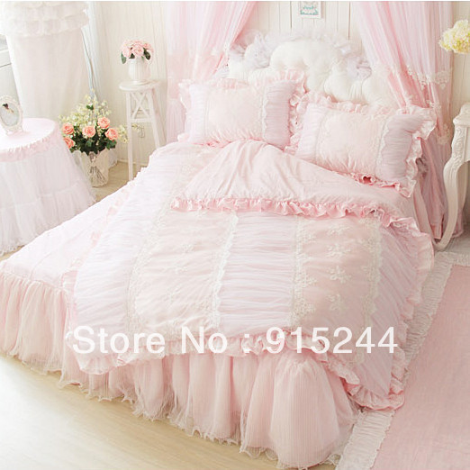 Cotton Princess Korean Bedding Sets Queen King Lace Satin Bedding
