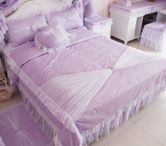 Pink Ruffle Princess Cotton Duvet Cover Wedding Bedding Set Queen