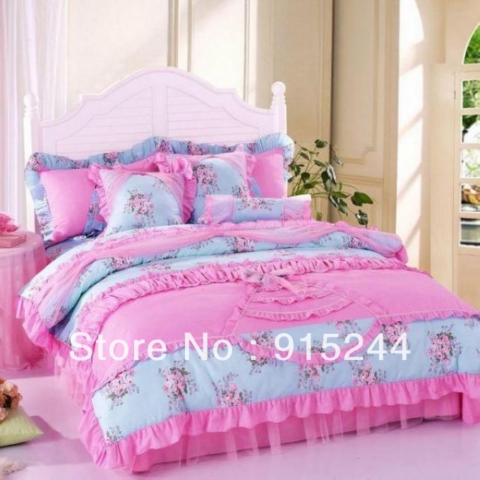 Cotton Princess Korean Bedding Sets Queen King Lace Satin Bedding