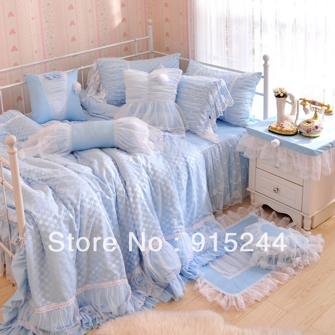 Pink Ruffle Princess Cotton Duvet Cover Wedding Bedding Set Queen