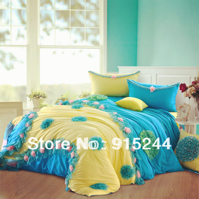 Pink Ruffle Princess Cotton Duvet Cover Wedding Bedding Set Queen