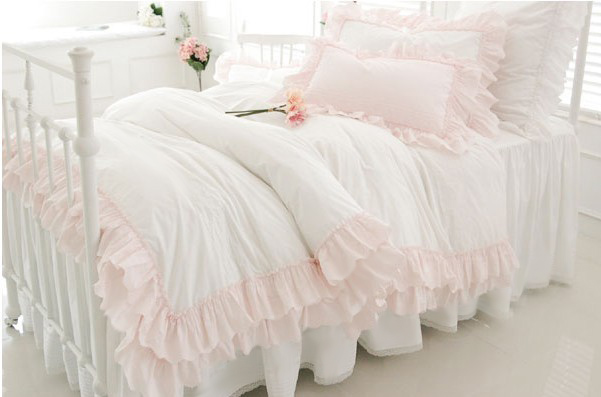 Bedding Slanting 100 Stripe Cotton Pure White Pink Princess