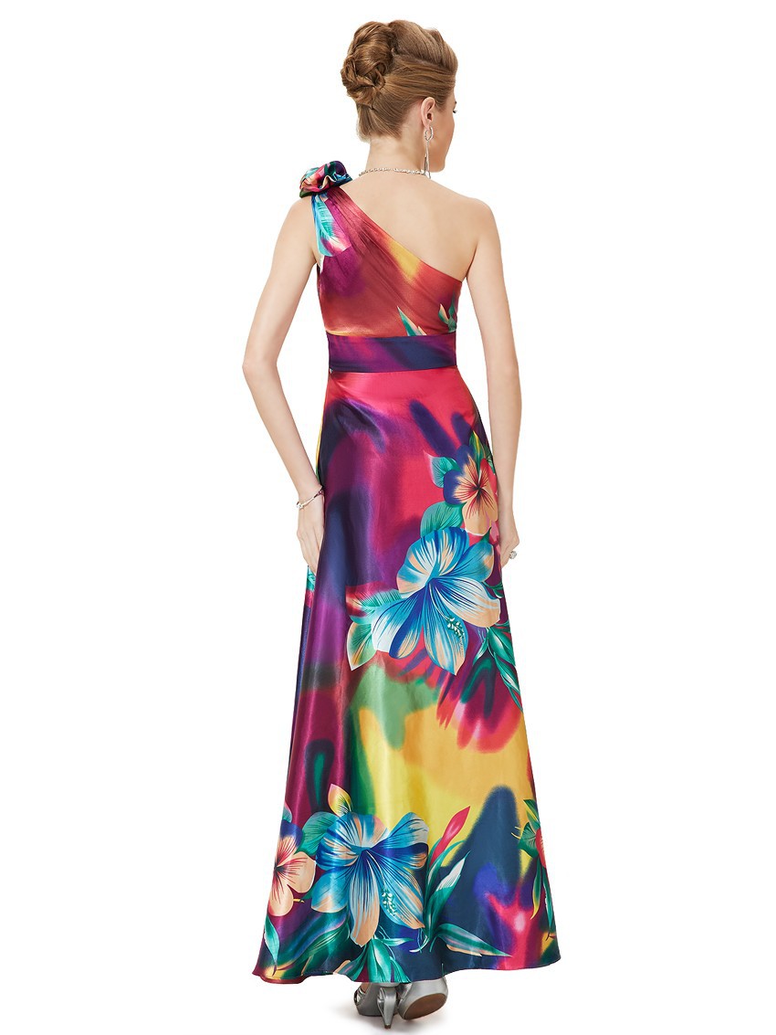 Prom Dress One Shoulder Floral Printed Flower Satin Formal Long ...