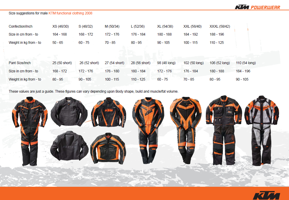 Ktm Jacket Size Chart