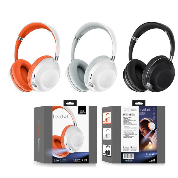 AKZ-K59Bluetooth Auriculares Auriculares Luz LED Receptor FM Puerto TF Sonido HiFi Auriculares deportivos impermeables