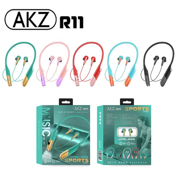 AKZ-R11 amazon vendant des écouteurs avec lampe de poche étanche sport casque sans fil écouteurs magnétique tour de cou écouteur