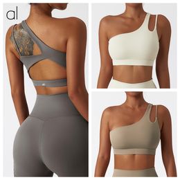 Al-105 Sports Bras Top Top-Shock Yoga Medium Support Jogger Chaleco Correa irregular Running Fiess Pilates Muse Heart Spul Tank de sujetador