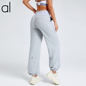 AL-146 Dames 3D Logo Yoga Pants Leggings met zakken hoge taille sportfitnesspak katoen vaste kleur bodem broek elastische fitness buiten sportbroek