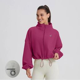 AL-198 Dames 3D Silvery Logo Hoodies Yoga Sweatshirt Outdoor Outdoor Ollie Velvet Dikke Sweaters Gym Kleding Dames Tops Tops Train Fitness Jackets