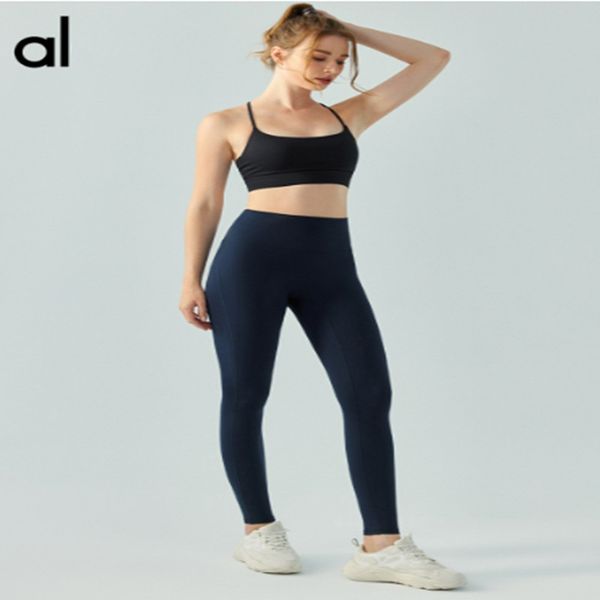 AL-68 Pantalones de cintura alta y levantamiento de cadera para mujer, sin líneas incómodas, mallas gruesas para correr