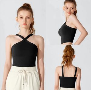 AL Align Camiseta sin mangas con sujetador en U, traje de yoga para mujer, camiseta sexy de verano, tops cortos sólidos, chaleco de moda sin mangas, lencería real acanalada sin costuras, noveno sujetador deportivo noveno incómodo