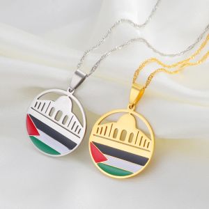 Mosquée Al-Aqsa et Palestine Colliers avec pendentif en or jaune 14 carats Bijoux