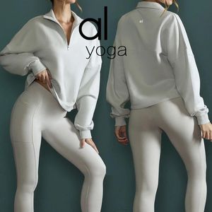 AL Otoño e invierno Yoga Buceo para mujer Plus Terciopelo Engrosamiento Chaquetas Deportes Media cremallera Terry Diseñador Suéter Chothing Ropa corta suelta