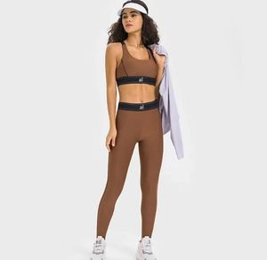 Al-DW346DL347 Correa de hombro ajustable Sujetador deportivo Cintura elástica Entrenamiento Pantalones de yoga Conjunto de ropa deportiva para mujer