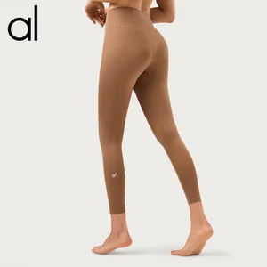 AL Lycra tissu couleur unie femmes pantalons de yoga taille haute sport vêtements de sport Leggings élastique Fitness dame pantalons de sport de plein air