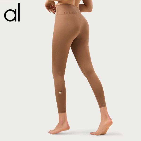 AL Lycra tela Color sólido mujeres pantalones de yoga cintura alta deportes gimnasio desgaste Leggings elástico Fitness señora pantalones al aire libre IHVC