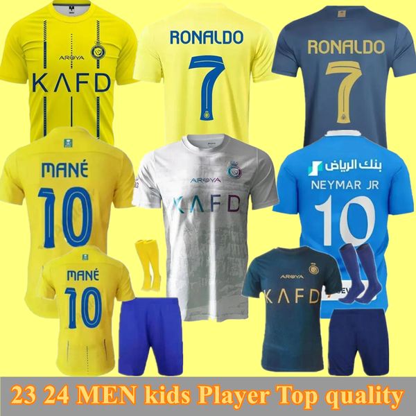 Al Nassr FC 23 24 Kit de maillot de football 2023 2024 Maillot de football saoudien Al-Hilal SFC Version du joueur à domicile Al-Ittihad enfants RONALDO ensemble NEYMAR JR BENZEMA MANE CR7 Troisième Maillots