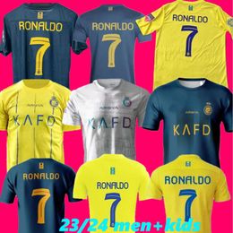 23 24 Al Nassr FC Soccer Jerseys Ronaldo 2023 2024 Accueil Jaune Al-NassrCR7 Gonzalo Mane Martinez Talisca Femmes Fans Player Version Hommes Kit Kit Football Shiirt