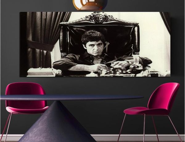 AL PACINO SCARFACE Película Pop Art Poster Decoración para el hogar Faomous Lienzo Pintura al óleo Cuadros de pared en blanco y negro Sala de estar Deco5637018