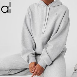 AL Yoga Scholar trui met capuchon, unisex stadszweet, hoodie, sweatshirts, zwaargewicht, oversized losse jogger, sportkleding met kangoeroezak, zilver 3D-logo