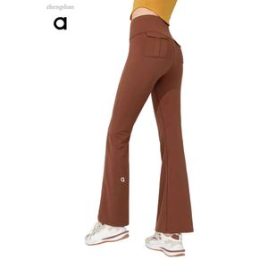 Al Spring Automne Spreing Flare avec taille haute et hanche Louvant des vêtements de travail Pocket Yoga Pantalon de sport féminin 7198