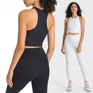 Al Women Air Real Bra Yoga Tank Samless High Necy Neck Bra Sans manches Sports Tops Ventilation sur le corps Cropped Racerback Tank Wear Tous les jours Studio-to-Street Sweat