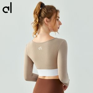 AL Women's Fitness automne costume de yoga côtelé à manches longues pour femmes coupe semi-fixe t-shirt de sport serré et séchage rapide costume de fitness haut