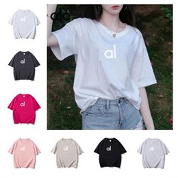 Al dames yoga alolulu korte mouw solide kleur naakt sport losse taille fitness casual t-shirt jogging gym sport fashion couple top