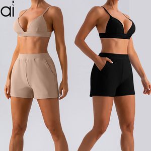 Al-Women's Yoga Brha's Nieuwe trendy sport beha geribbelde shorts Casual lopende sexy fitness tank top ademende zakken oefening korte zweetbroek veelzijdige sportkleding