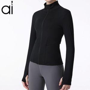 AL Veste de yoga à manches longues pour femme - Col montant - Taille serrée - Fermeture éclair complète - Fitness - Jogging - Décontracté - Manteau de course - Pouce Buck SweatTops