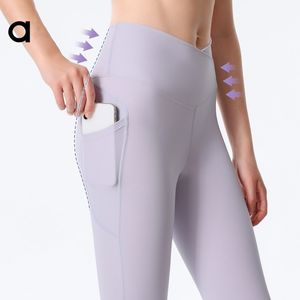 al Pantalons de yoga pour femmes Pantalons serrés de sport à poche latérale hautement élastique croisés taille haute, levage des hanches et pantalons de fitness serrés abdominaux