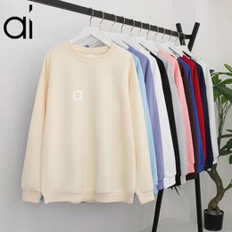 AL Dames Yoga Jas Outfit Lente/Herfst/Winter Warme Oversized Sweatshirts Trui Losse Crop Top met lange mouwen Fitness Workout Ronde Hals Blouse Gym Uitloper Blouse