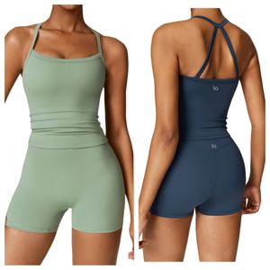 AL Femmes Yoga Deux Pièces Ensemble Costume Gilet Pantalon Court Excerise Sport Gym Entraîneur de Course Short D'été Élastique Taille Haute Sportwear