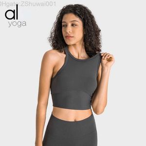 AL yoga bar Lycra Womens Hoge Hals Anti-glare Yoga Top Nude Elastic Shock Sport Fitness Tank TopW62N