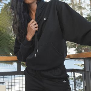 AL Yoga Sweatshirts Double Take Sweater met capuchon City Sweat Pullover Hoodies Heren en Dames Warm Los Jogger Sportkleding Vrijetijdsjack Zilver 3D-logo op de borst